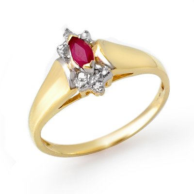 Genuine 0.22 ctw Ruby & Diamond Ring 10K Yellow Gold: Genuine 0.22 ctw Ruby & Diamond Ring 10K Yellow Gold * MSRP $510 ---- Diamond: 2 Round cut @ 0.02 ctw---- Clarity: SI-I---- Color: H-K----Gemstone: Natural Ruby----Gemstone color: Red----Gemstone qual
