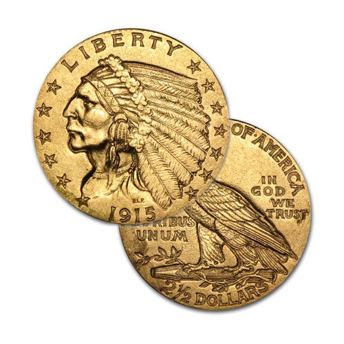 $2.5 Indian Gold - Quarter Eagles - 1908 to 1929 - Rand: One piece $2.5 Gold Indian Head - Quarter Eagle Bullion Coin 1/10 Oz (1908 - 1929). CIRCULATED - Dates Of Our Choice