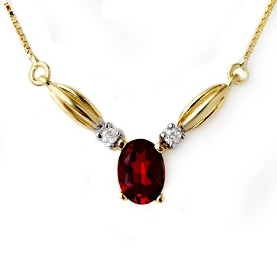 Genuine 1.30 ctw Garnet & Diamond Necklace Yellow Gold: Genuine 1.30 ctw Garnet & Diamond Necklace Yellow Gold * MSRP $540 ---- Diamond: 2 Round cut @ 0.05 ctw---- Clarity: SI-I---- Color: H-K----Gemstone: Natural Garnet----Gemstone color: Red----Gemstone 