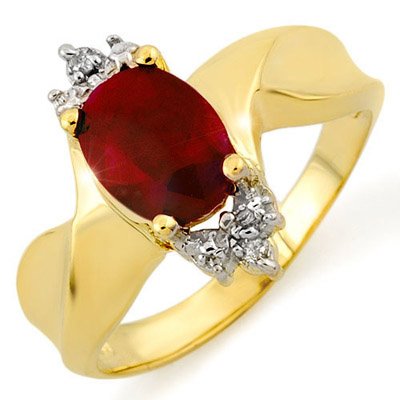 Genuine 1.79 ctw Ruby & Diamond Ring 10K Yellow Gold: Genuine 1.79 ctw Ruby & Diamond Ring 10K Yellow Gold - Retails for $930 ---- Diamond: 2 Round cut @ 0.04 ctw---- Clarity: SI-I---- Color: H-K----Gemstone: Natural Ruby----Gemstone color: Red----Gemsto