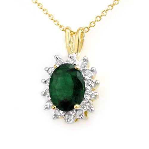 Genuine 1.80 ctw Emerald & Diamond Pendant Yellow Gold: Genuine 1.80 ctw Emerald & Diamond Pendant Yellow Gold * MSRP $810 ---- Diamond: 14 Round cut @ 0.20 ctw---- Clarity: SI-I---- Color: H-K----Gemstone: Natural Emerald----Gemstone color: Green----Gemst