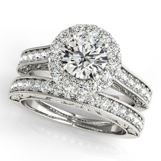 2.11 CTW Certified VS/SI Diamond 2pc Wedding Set: 30951-REF#-424H7M ---- 2.11 CTW Certified VS/SI Diamond 2pc Wedding Set Solitaire Halo 14K Gold Designer Brand Luxury Jewelry, made in the USA Retail Price: $21,000 Perfect factory sizing, Most rings 