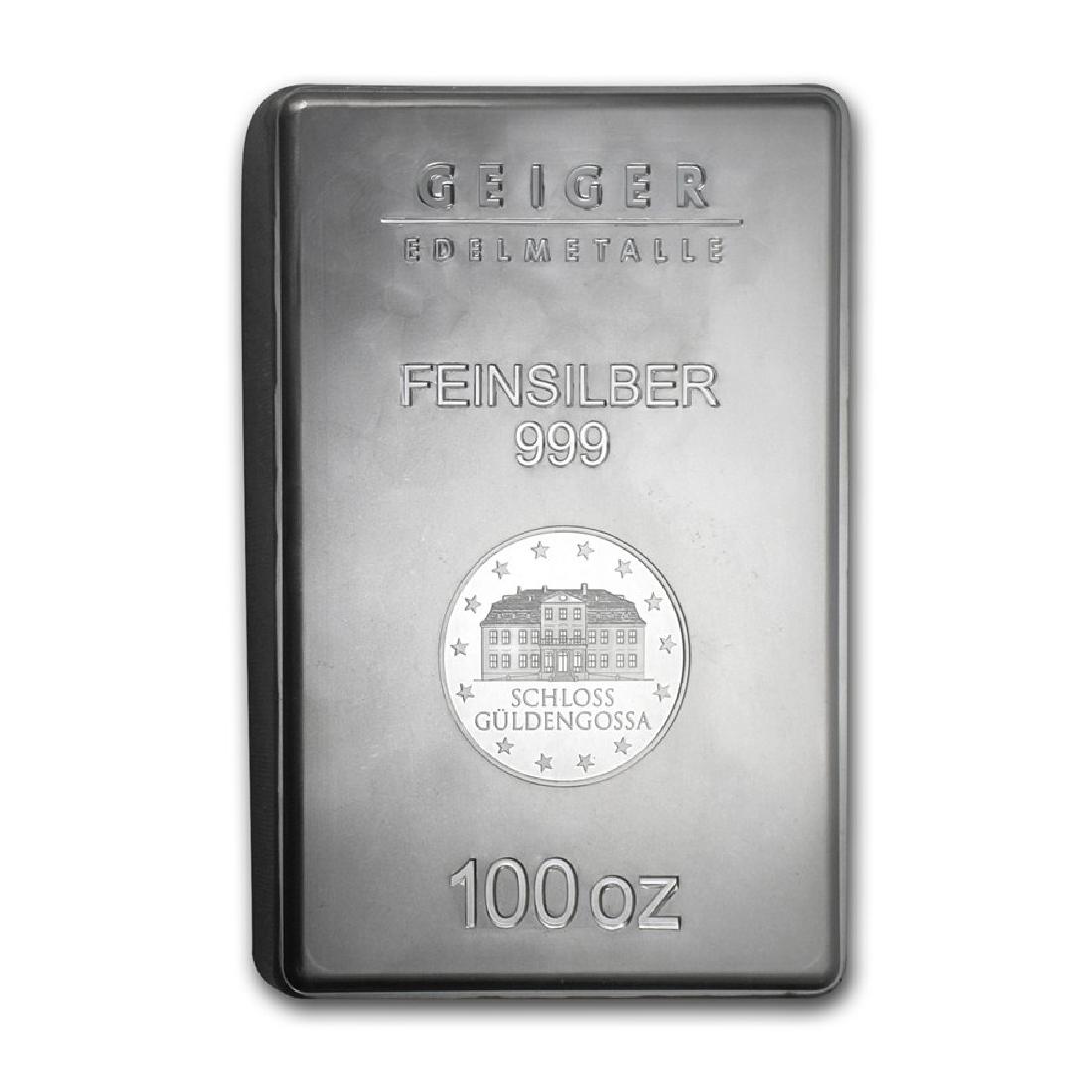 One piece 100 oz 0.999 Fine Silver Bar Geiger Security: One piece 100 oz 0.999 Fine Silver Bar Geiger Security Line Series