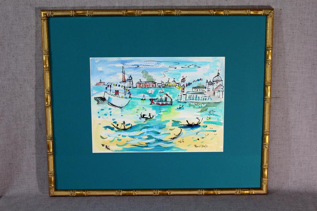 Raoul Dufy Original Water Color: Raoul Dufy (French 1877-1953) was the brother of Jean Raoul. Water color of a harbor showing ships, boats and buildings. Signed in lower right. Opening size 12 3/4" x 9 1/4" H. in frame measuring 21 3