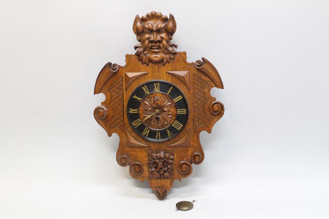Europeon Carved Oak Wall Clock (1 of 5)