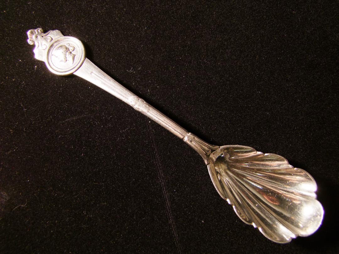 Sterling Tiffany Medallion Sugar Shell: Monogrammed on the back, same Gorham and Tiffany marks. 7" long, weighs 39.5 grams.