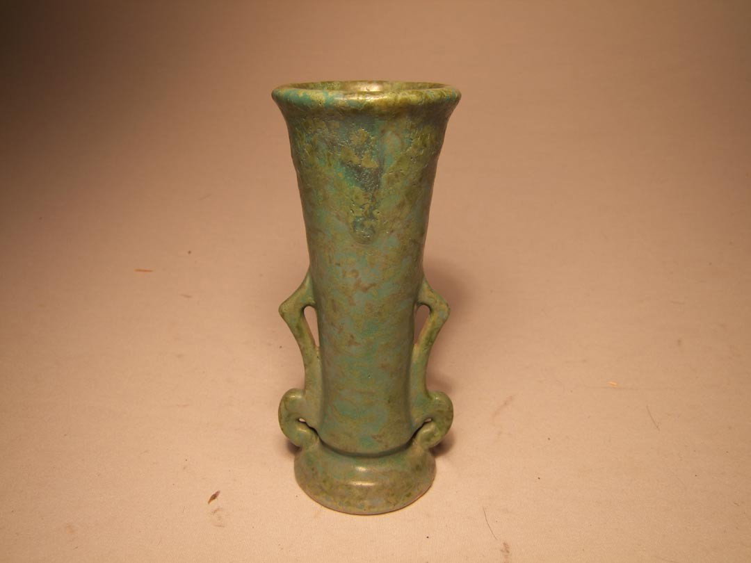 Roseville Carnelian Vase: Double handle vase, 6 1/8" high.
