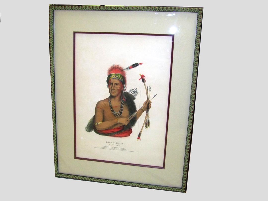 Pow-A-Sheek Lithograph: Pow-A-Sheek, Chief of the Fox, was the only chief of 120 represented in the McKenney-Hall "Portrait Gallery of American Indians", with bow and arrows. The original painting was done by George Cooke. P