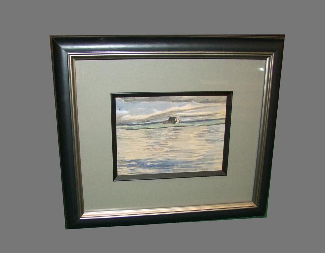 Rockwell Kent Watercolor: Watercolor and gouache on paper by Rockwell Kent (American 1882 - 1971) of a Monhegan Island home. Signed lower right. 1 1/2" flat tear left center, otherwise very good condition. Image size 7" x 5" i