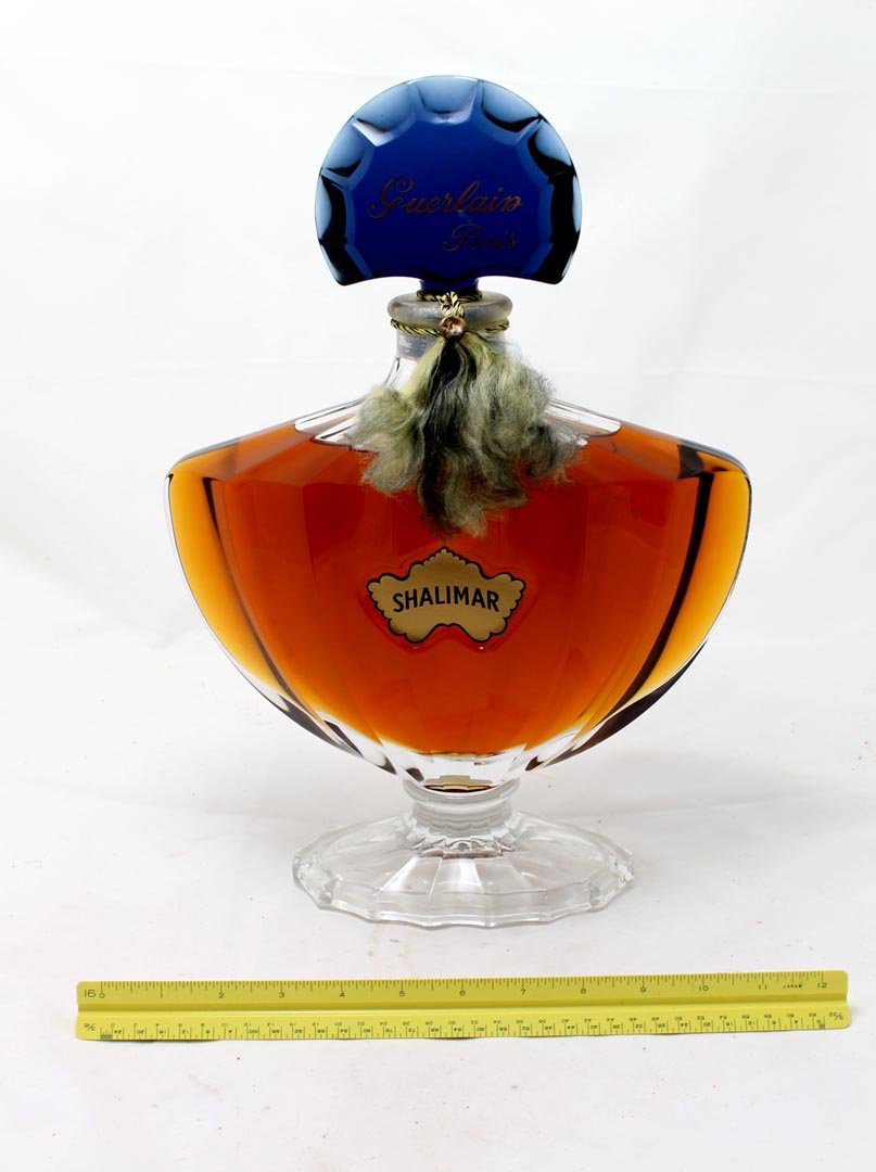 Guerlain Shalimar Factice: Large 15" bottle with contents. Bottle marked on the bottle Guerlain Paris in raised letters. No damage.