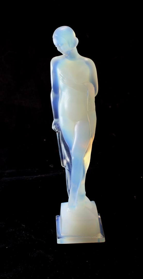 Sabino Art Deco Statue, "Hesitation": 8 1/2" statue on a square base signed in script on the back of the base. Very good condition.