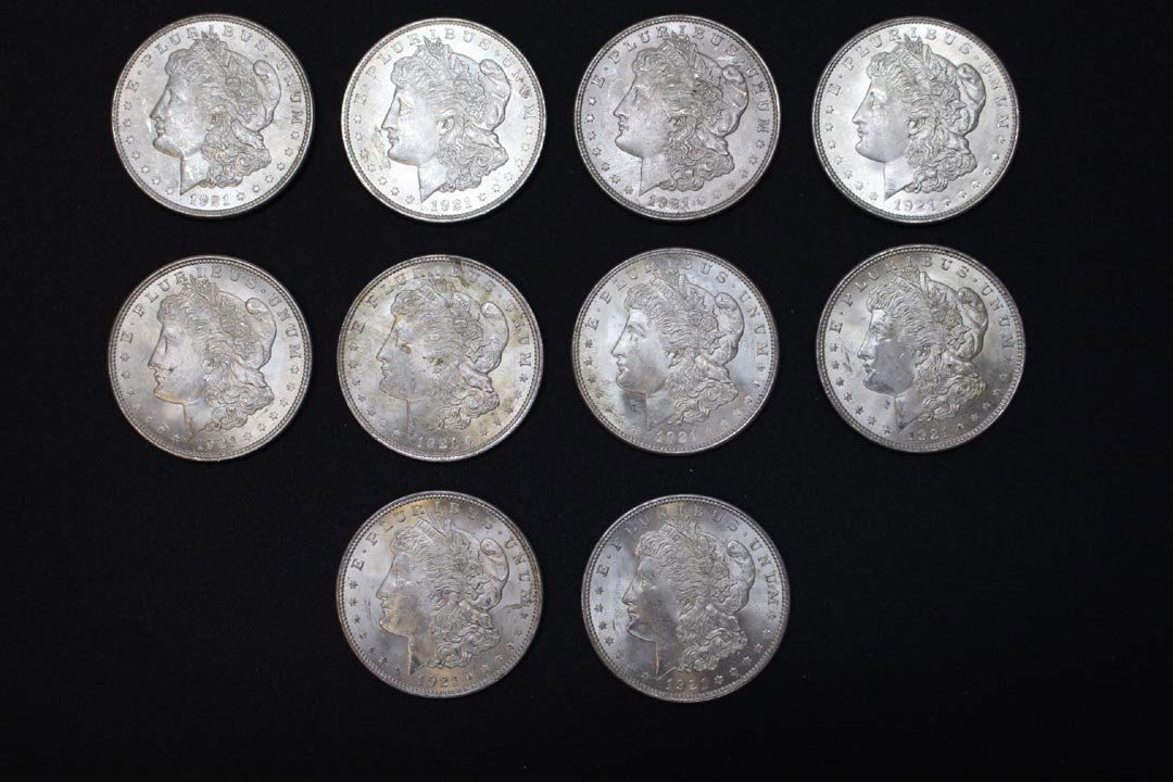 Ten 1921 Morgan Dollars (1 of 2)