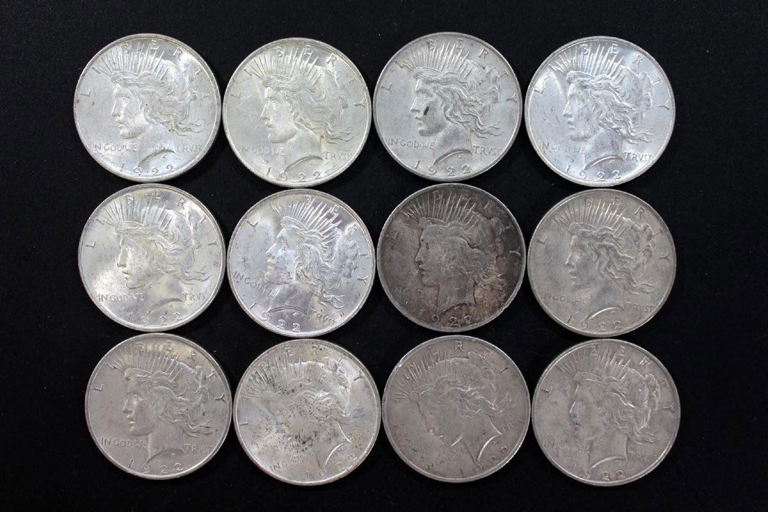 Twelve 1922 Peace Dollars (1 of 2)