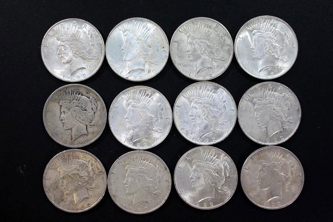 Twelve 1922 Peace Dollars (1 of 2)