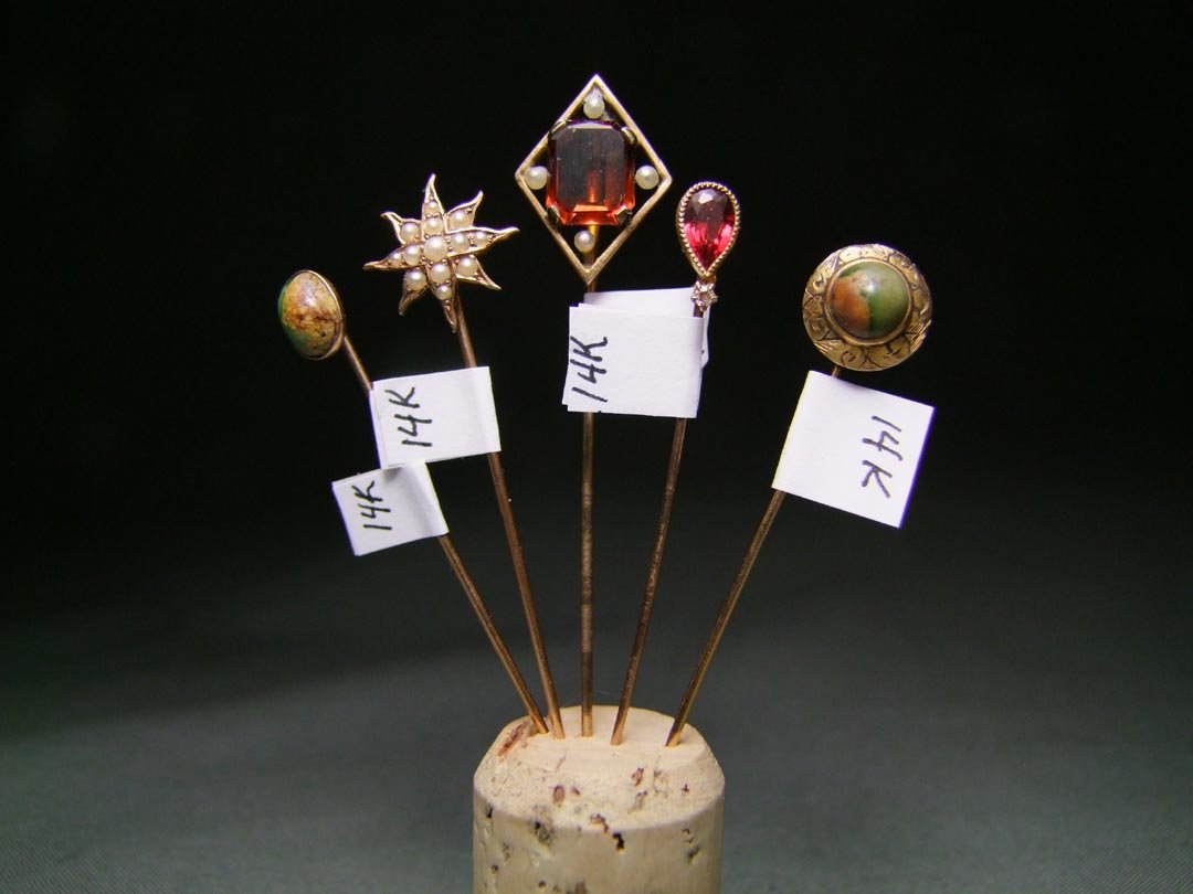 Five 14K Gold Tie Pins (1 of 1)