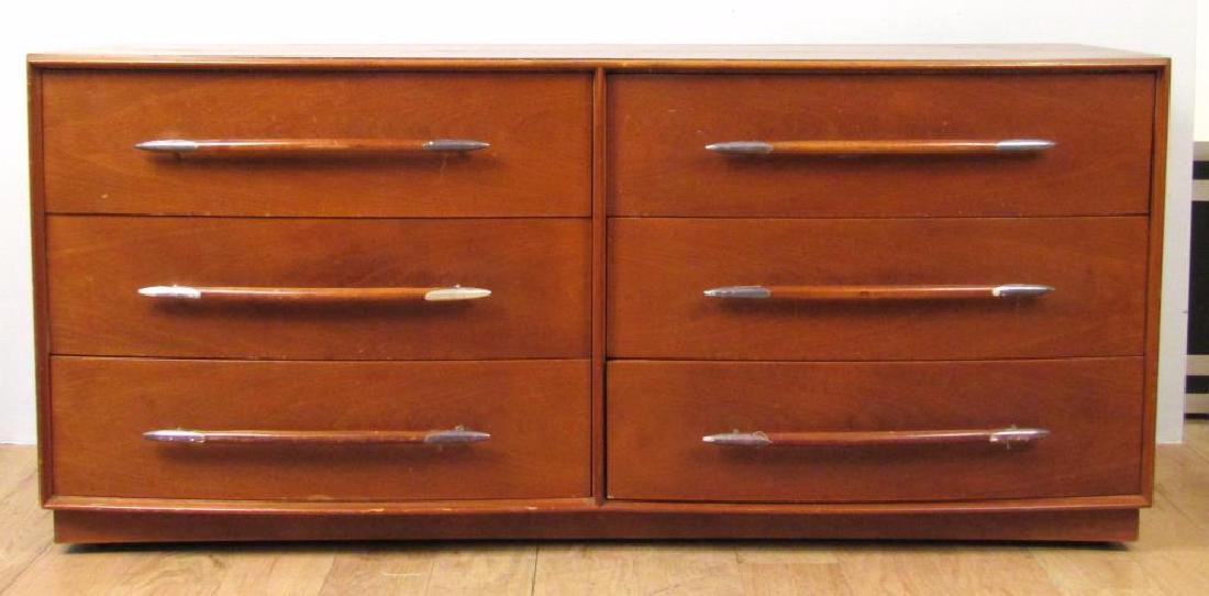 T. H. Robsjohn - Gibbings for Widdicomb Chest: 6 drawers with chrome tipped pulls. On casters. As is. 67"W X 20.5" X 30"H