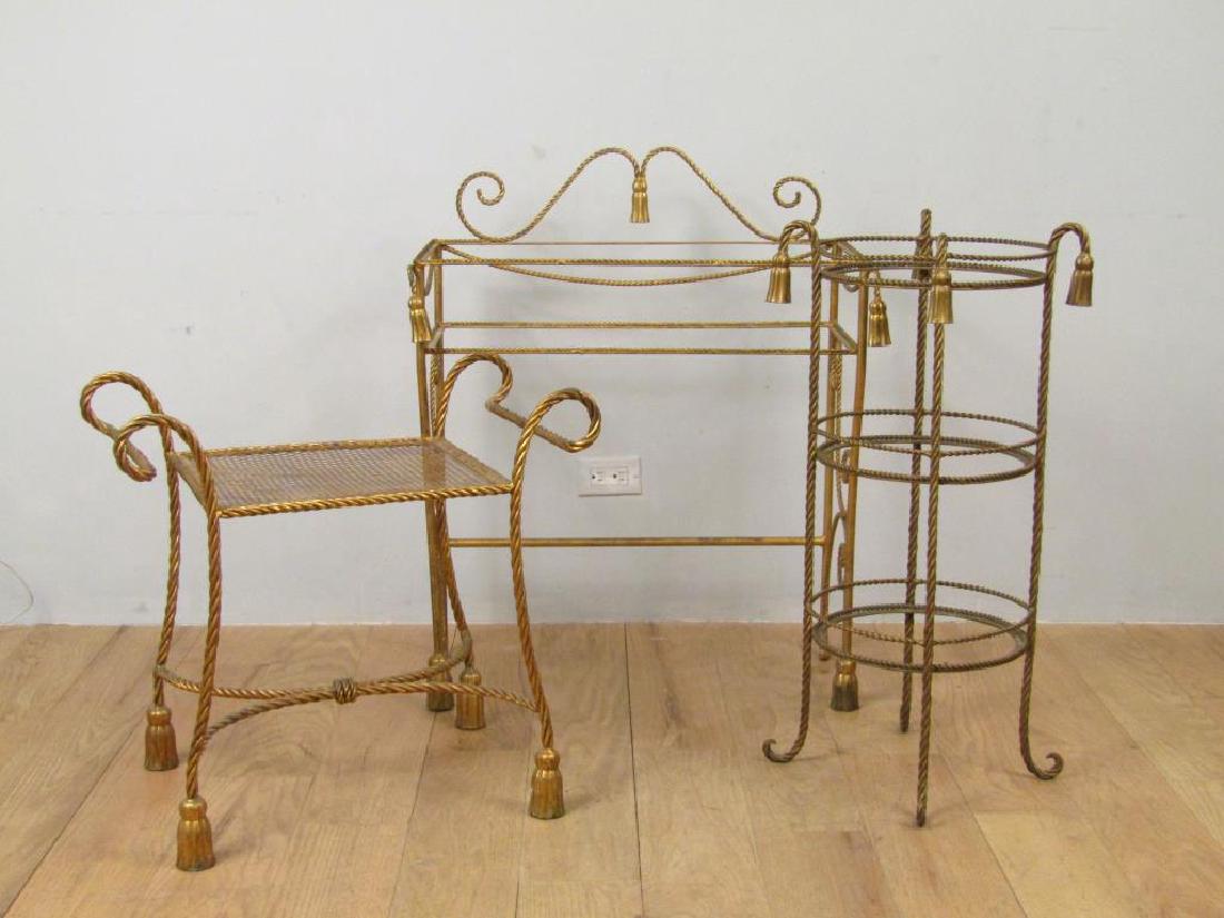 3 Piece Gilt Metal Vanity Table Set (1 of 6)