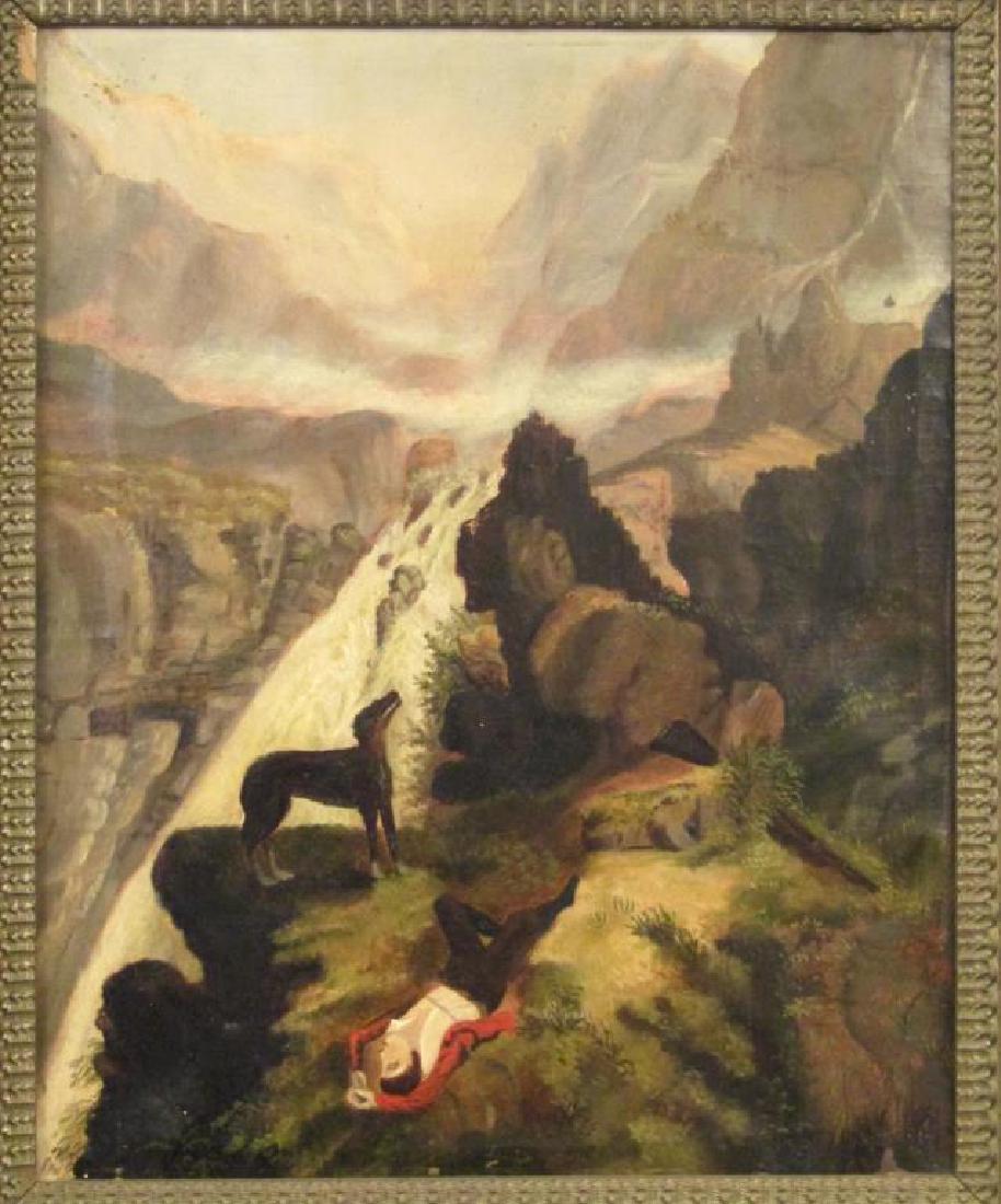 Unsigned Antique Oil on Canvas - Waterfall (1 of 5)