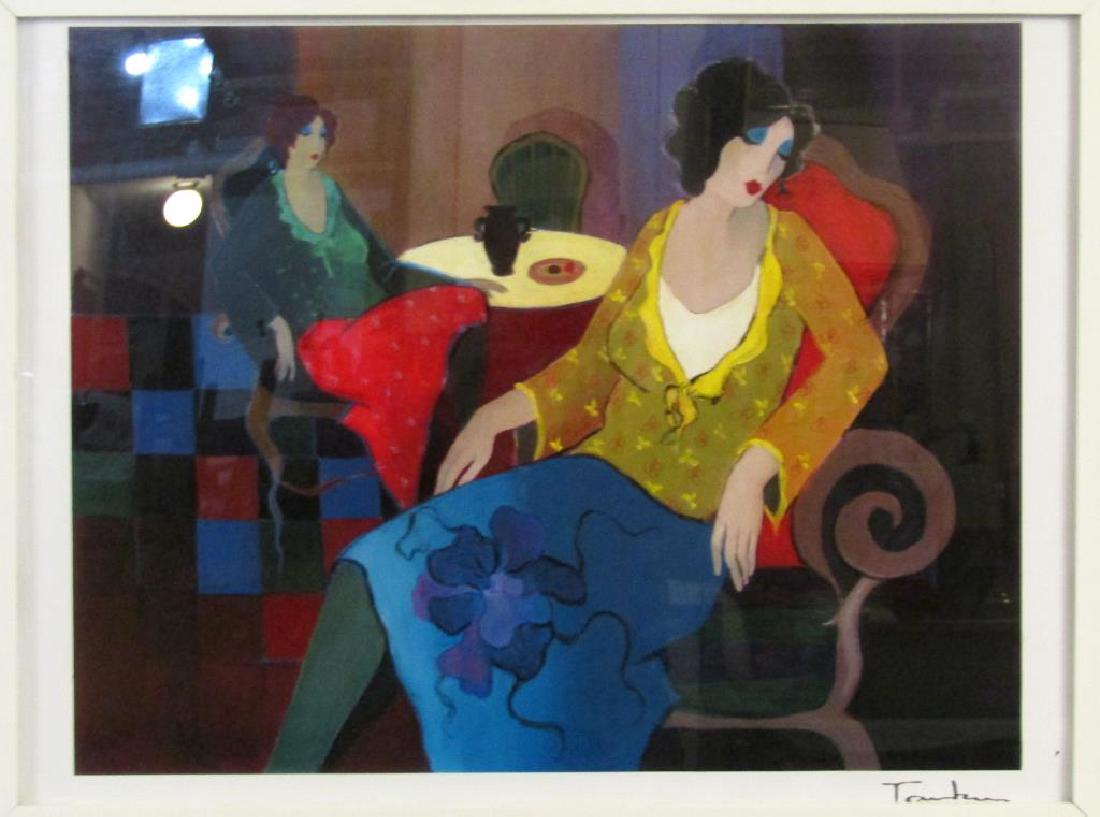 Itzchak Tarkay (1935-2012) - Water Color: 2 women at a table. Signed lower right. 16.5 X 21" (23" X 29")"