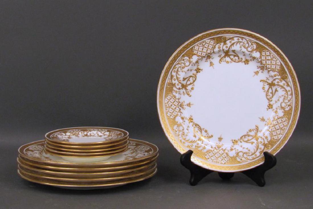 11 Mintons Gilt Decorated Plates: Retailed by Ovington Brothers. As is. 5 saucers, 6 plates (10.5Dia)"