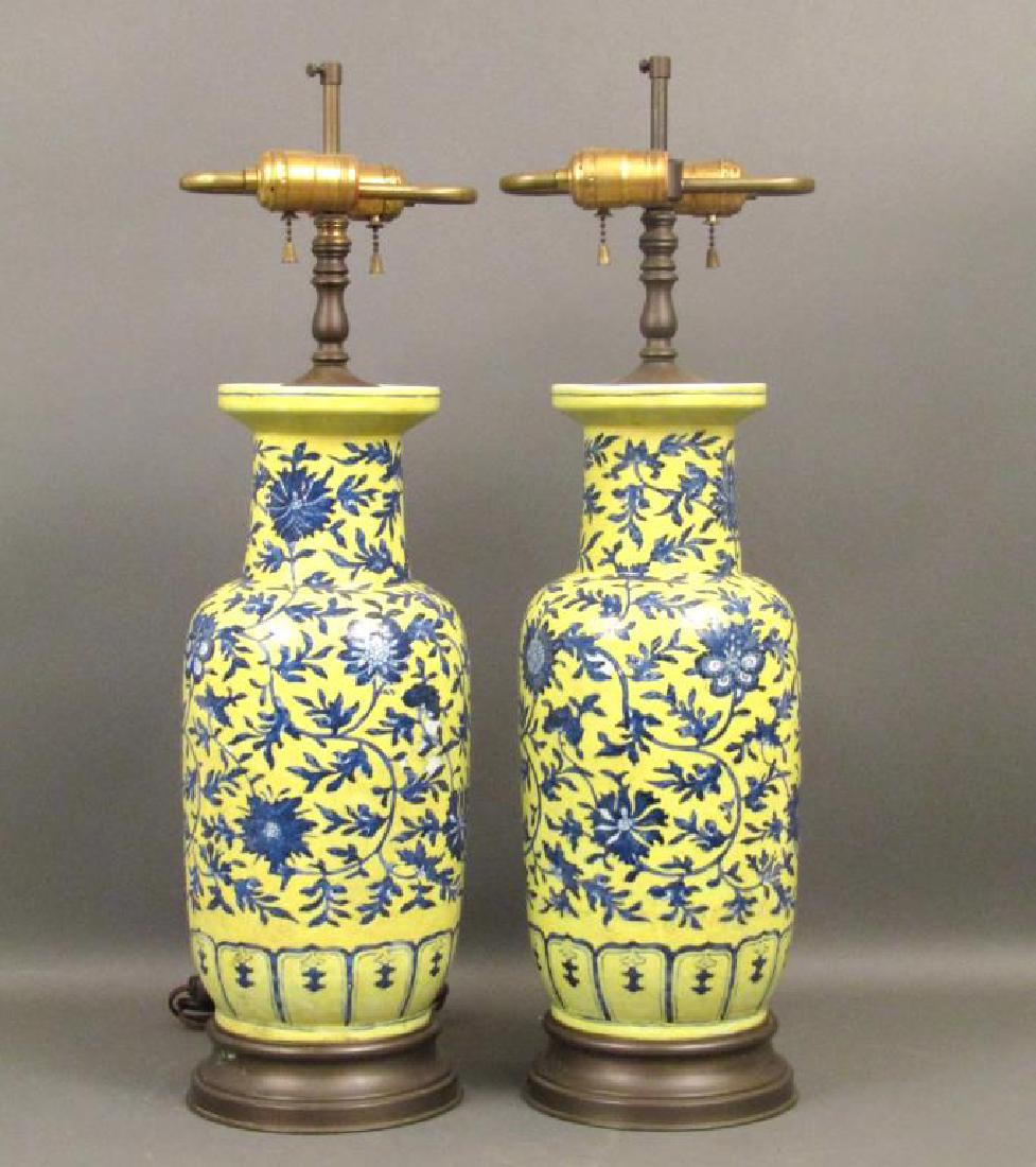 Pair Chinese Glazed Porcelain Vase Lamps (1 of 7)