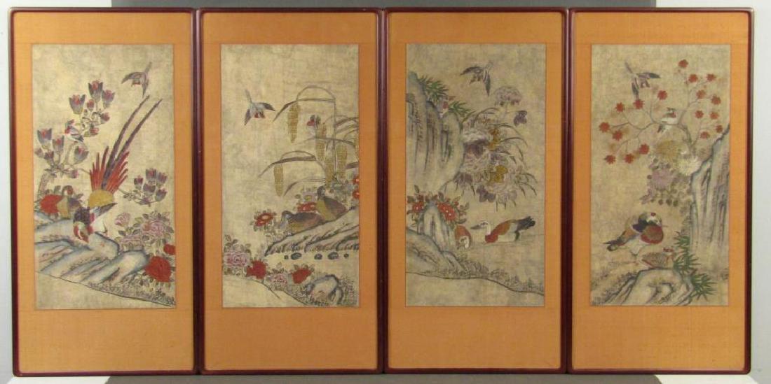 4 Japanese Painted Mounted Scroll Panels (1 of 7)