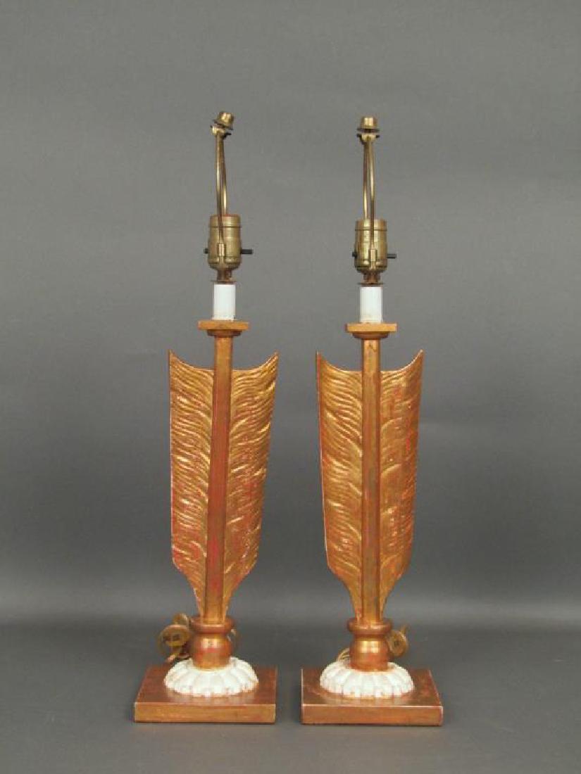 Pair Gilt Arrow Fletching Form Lamps (1 of 4)