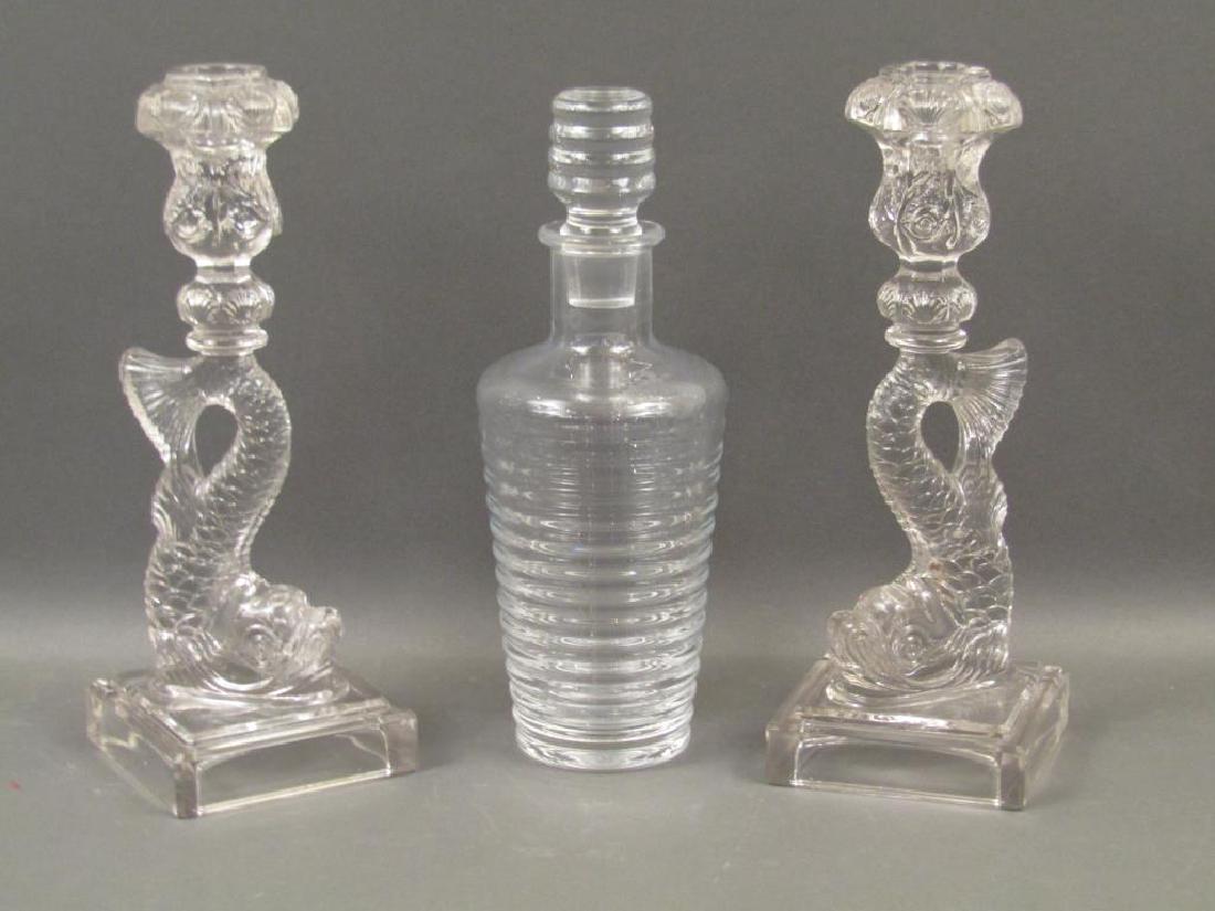 Orrefors Decanter and Pair Candlesticks (as is) (1 of 8)