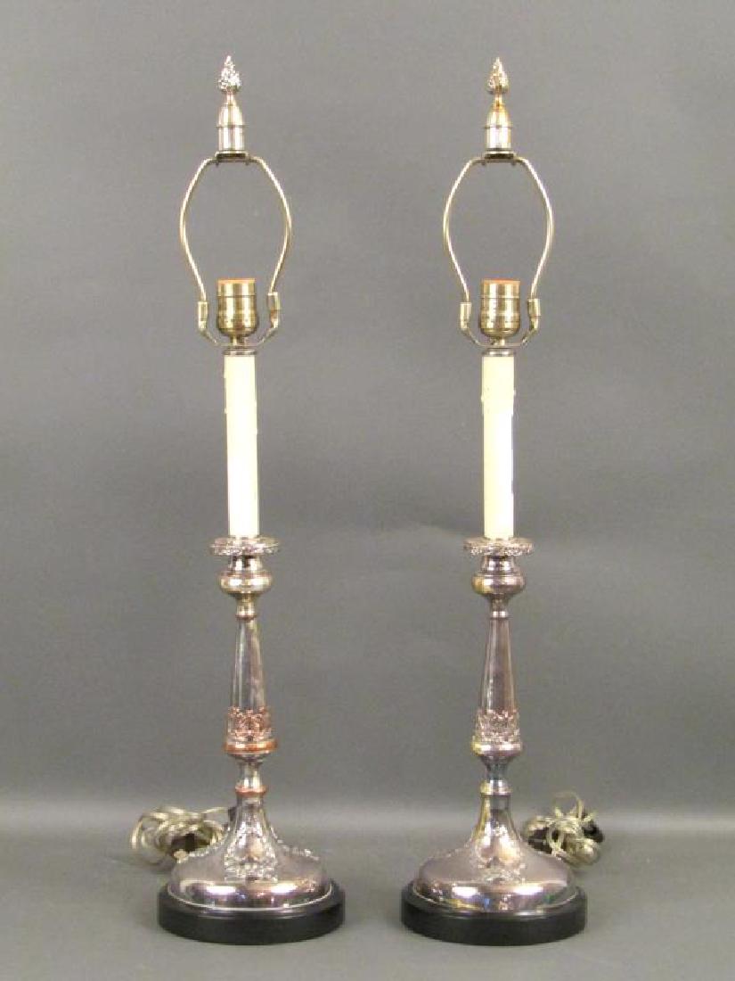 Pair Silver Plated Candlestick Lamps (1 of 6)