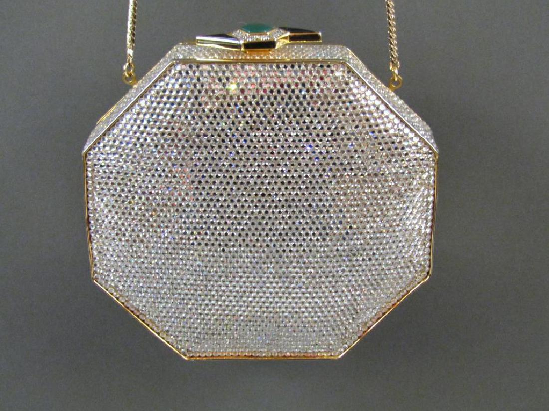 Judith Leiber Octagonal Ladies' Handbag: Jeweled with tapered brass tone frame. Backside not perfect. 6 X 2""