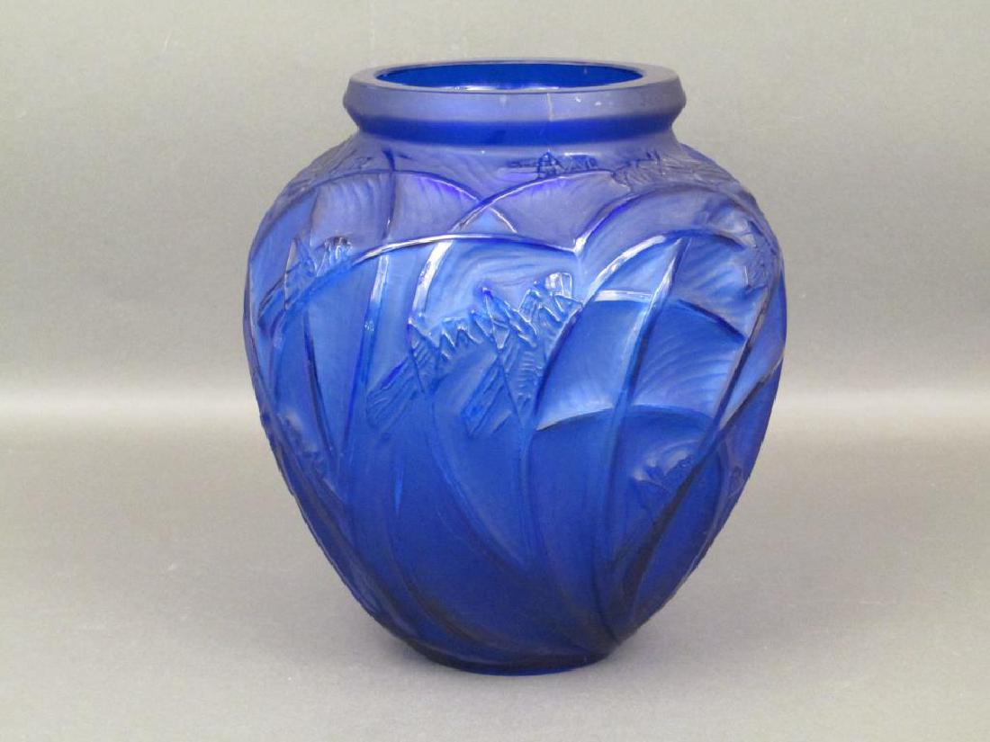 Lalique Style Blue Glass Vase (1 of 5)