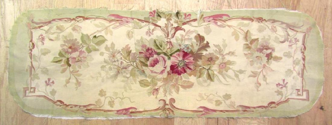 Aubusson Settee Seat Panel - 1' 9 X 5'": Roses on beige ground, green border. As is.