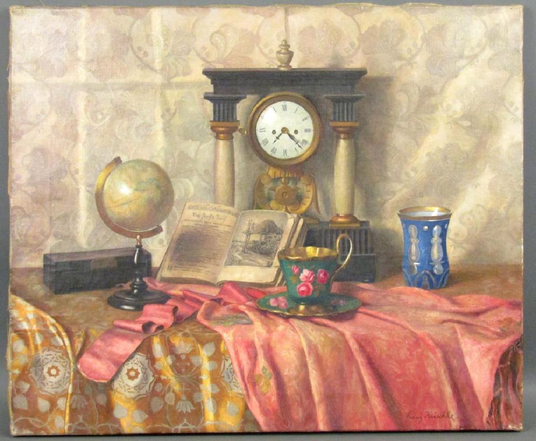 Franz Krischke (Austrian, 1885-1960): Oil on canvas. Table still life. Signed lower right. Scratch in center. 19.75 X 23.75""