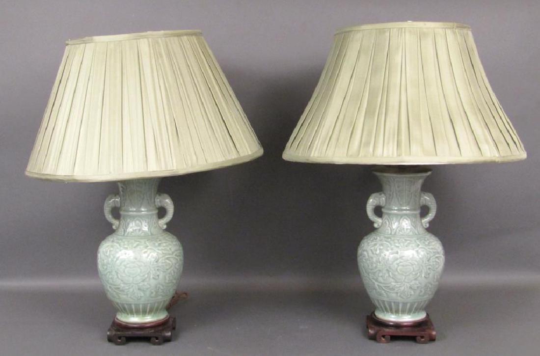 Pair Chinese Celadon Porcelain Lamps (1 of 9)