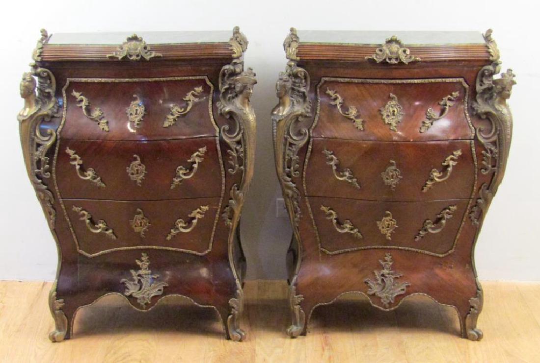 Pair French Style Marble Top 3 Drawer Commodes (1 of 8)