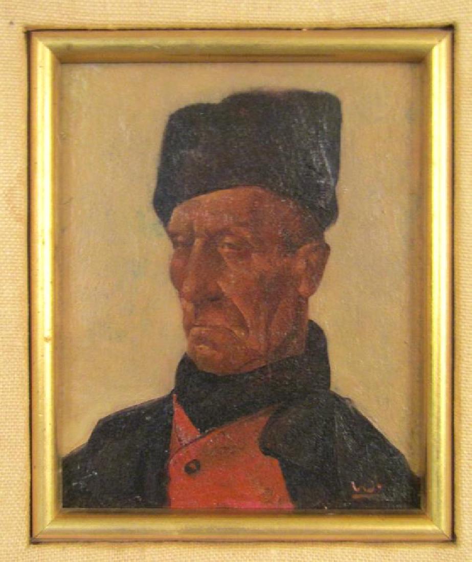 Attr; Willem Van Den Berg (Dutch, 1886-1970): Oil on panel. Study of a Cossack. Initialed lower right. Noted on verso. 5 X 4" (12" X 11")"