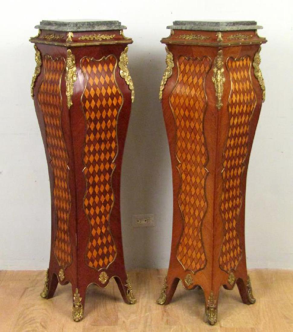 Pair French Style Marble Top Pedestals (1 of 8)