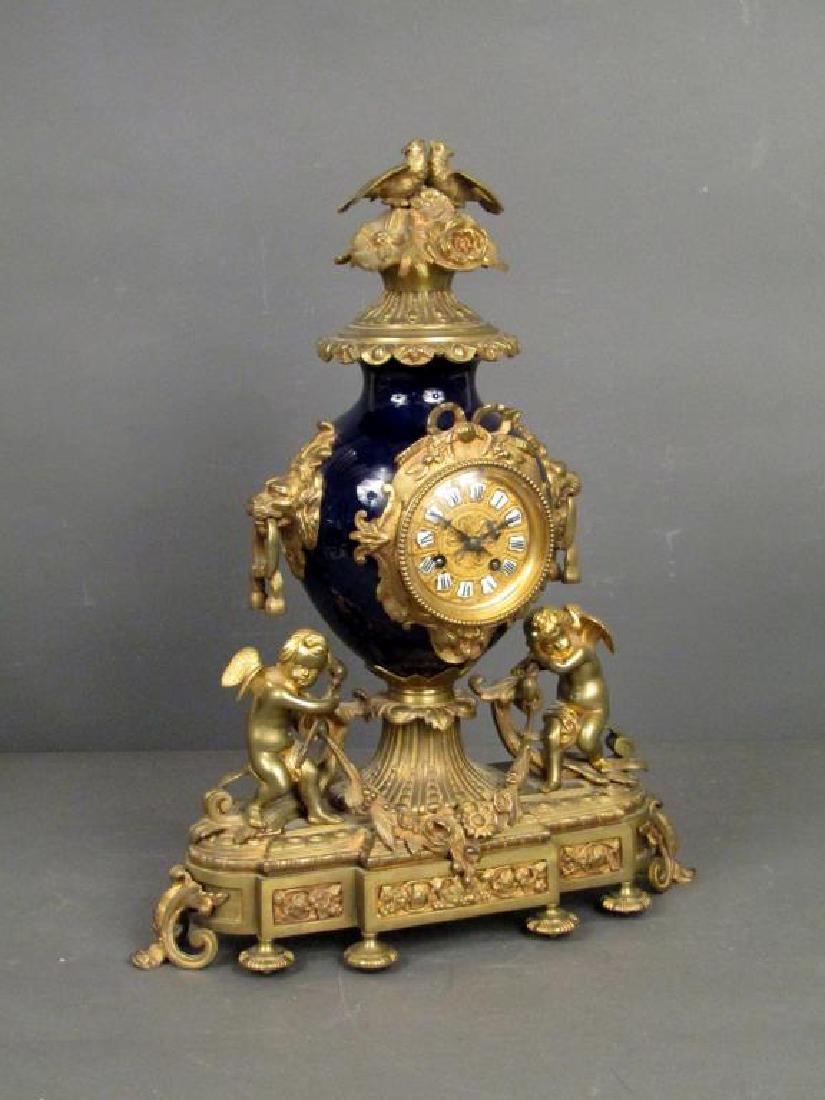 French Style Gilt Mantle Clock (1 of 8)