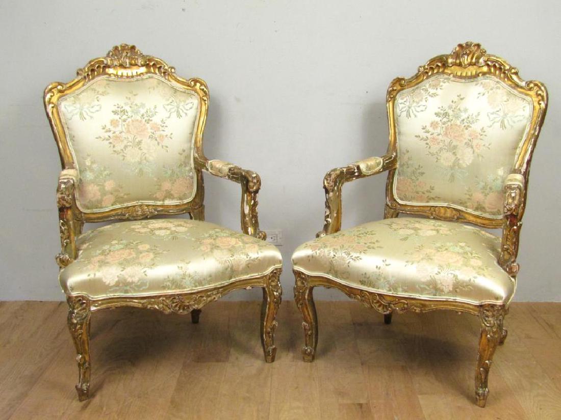 Pair French Gilt Carved Fauteuils (1 of 10)