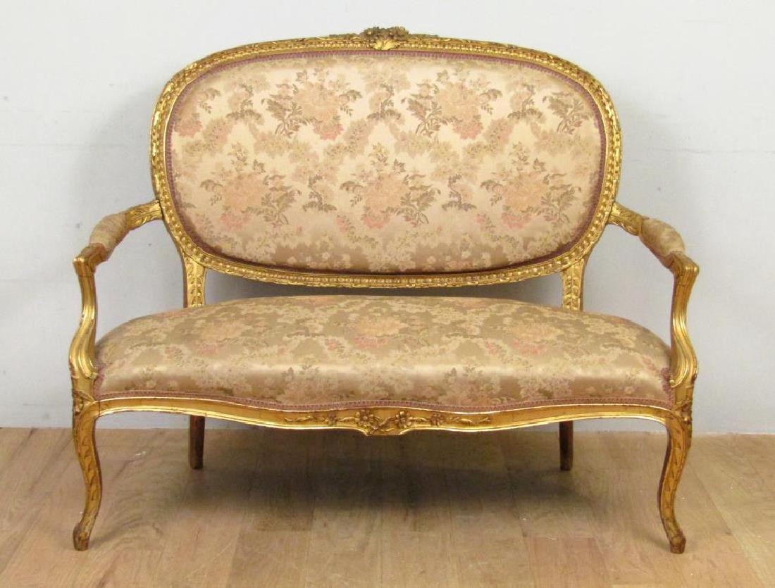 French Gilt Carved Open Arm Settee (1 of 8)