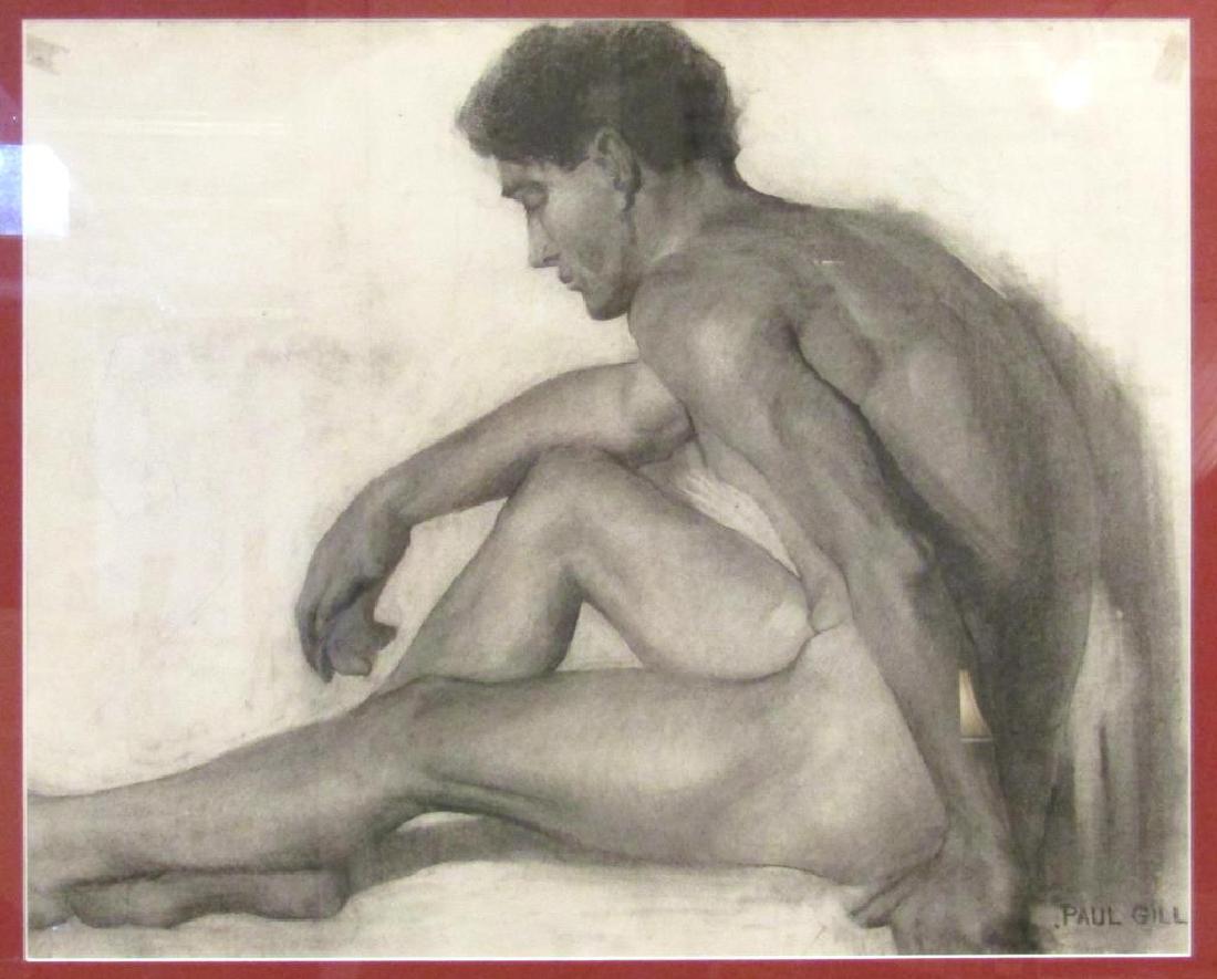Paul Ludwig Gill (American, 1894-1938): Charcoal on paper. Study of a nude male. Signed lower right. 18" X 22.5" (25" X 29.25")