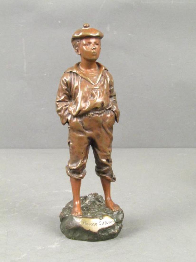 Vaclaw Szczeblewski (Polish, Late 19th Century): Bronze. "Mouse Siffleur," study of a young boy whistling. Signed on base. Bronze Garanti Au Titre L.V. Deposee foundry mark on base. Numbered 3694. 9"H