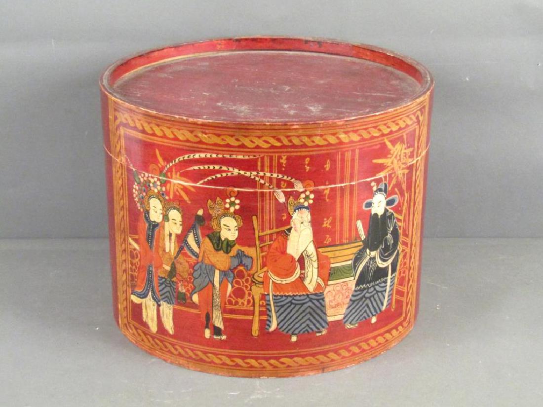 Chinese Painted Wood Round Box (1 of 7)