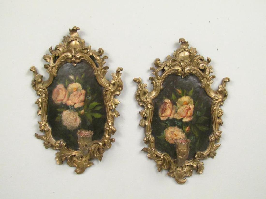 Pair Gilt Carved Wood Sconces (1 of 7)