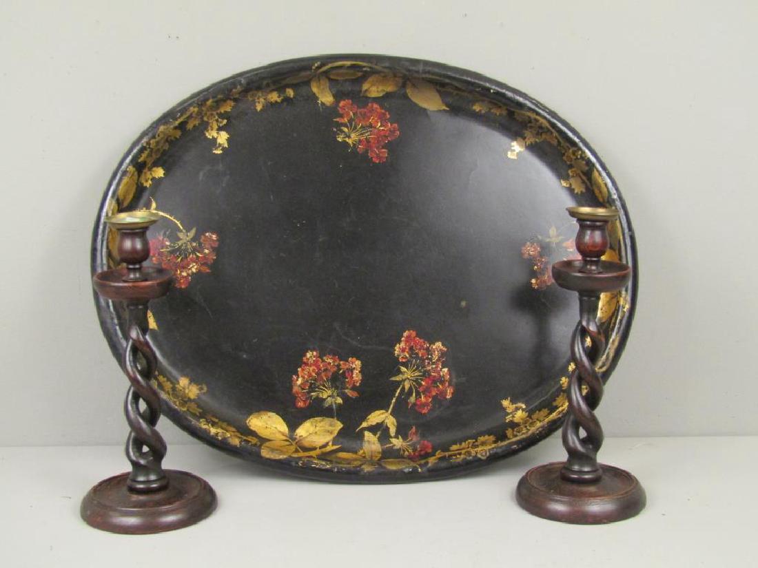 Papier Mache Tray with Pair Candlesticks (1 of 5)