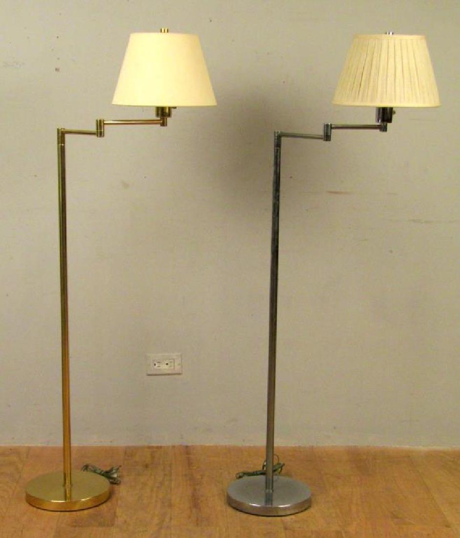 2 Hansen New York Floor Lamps: One brass, one chrome. Both marked on underside Metalarte Made in Spain, Hansen New York. 20.5W (arm) X 52"H"