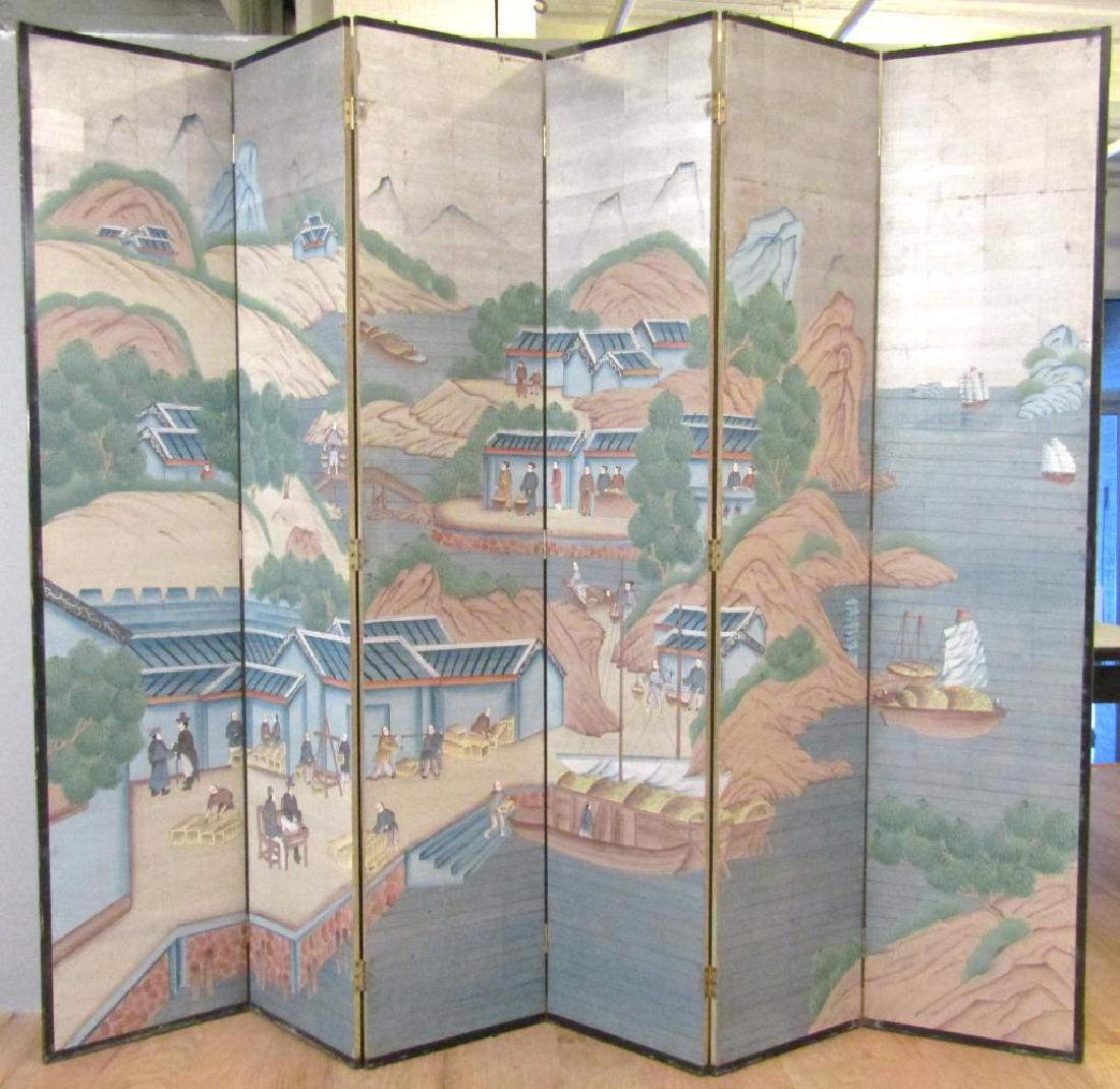 Chinese 6 Panel Painted Floor Screen (1 of 8)