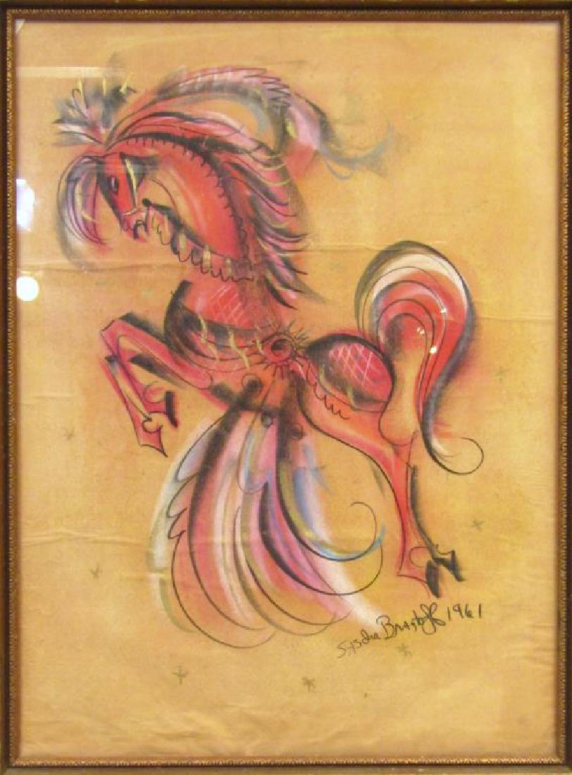 Sascha Brastoff (1918-1993) - Pastel on Paper: Multicolored show horse. Signed and dated 1961 lower right. 23.5" X 17" (27" X 21")