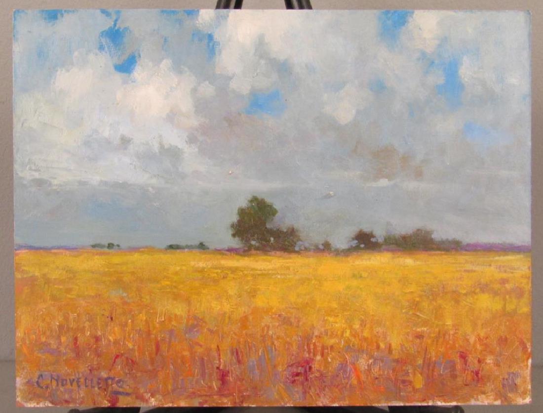 Cesar Noveletto - Oil on Board: Landscape. "Tormenta di Verano," Receipt from Galeria Arroyo. 9" X 12"