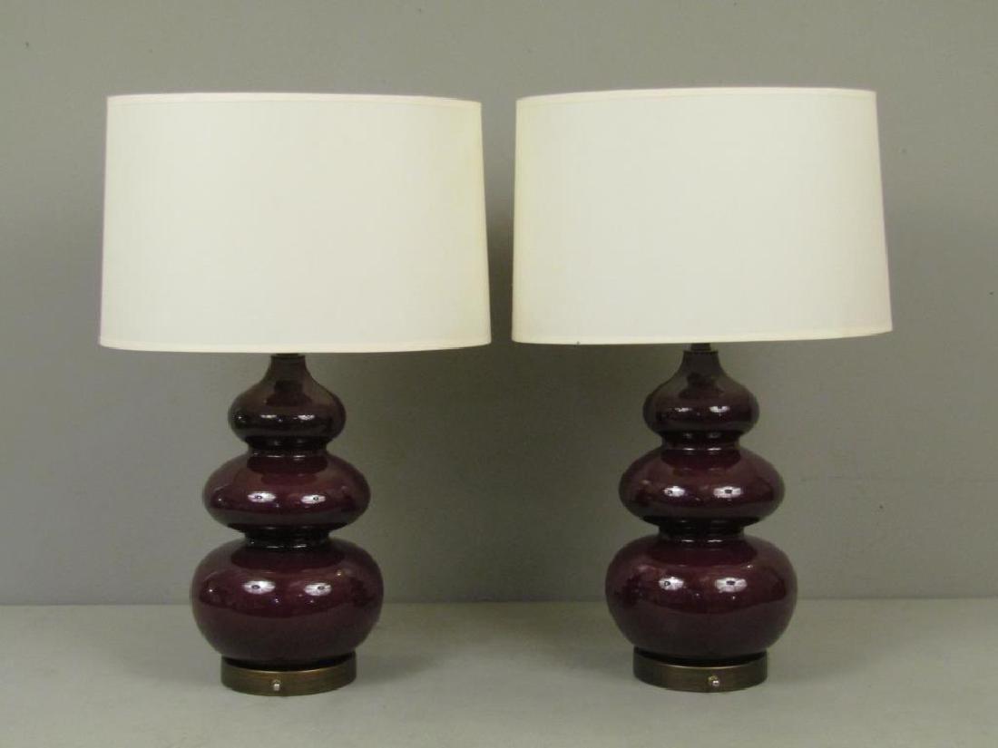 Pair Deep Red Porcelain Table Lamps (1 of 6)